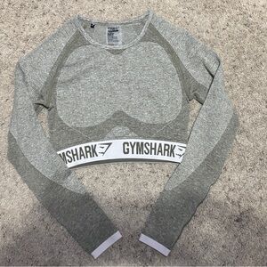 Gymshark Army Green/Gray Long Sleeve Workout Crop Top. Size small. Never worn.